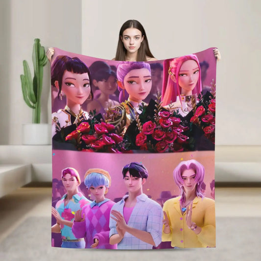 Funny Sajaboys & Huntrix Girls Cozy Flannel Blanket – KPop & Anime Decor