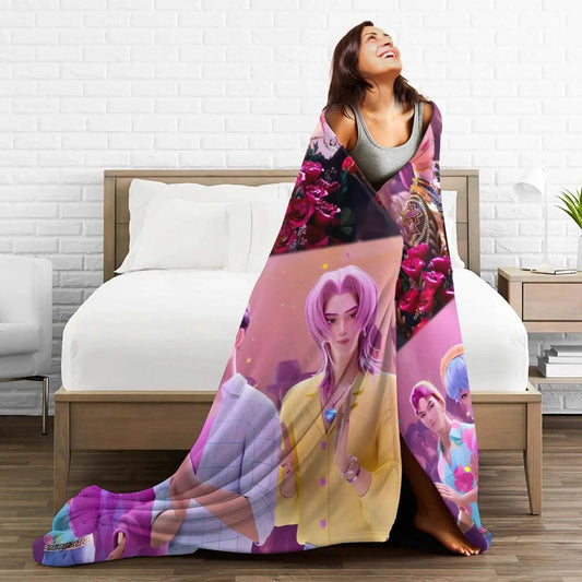 Funny Sajaboys & Huntrix Girls Cozy Flannel Blanket – KPop & Anime Decor